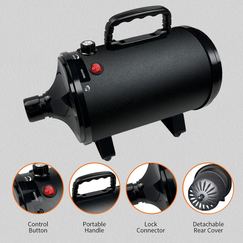 High Velocity Professional Dog Grooming Dryer,Dog Hair Dryer,Adjustable Temperature and Speed,with 4 Nozzles,Perfect for Pet Grooming at Home - PawsPlanet Australia