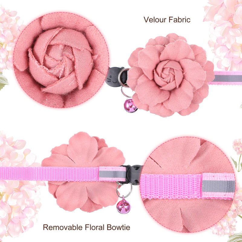 2 Pack Girl Cat Collar, Cute Flower Cat Collars, Flexible Adjustable Floral Cats Bowtie Collar, Removable Kitten Collars with Bells for Boys Girls Cats Puppies Small Pets, Purple Pink - PawsPlanet Australia