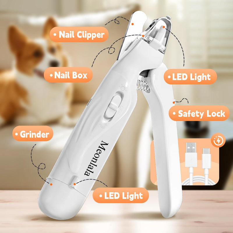 2-in-1 Dog Nail Trimmers & Dog Nail Grinder with 2 LED Lights, Ultra-Quiet, USB Rechargeable, Multiple Grinding Methods, and Splash Guard for Small, Medium, and Large Dogs & Cats (White) - PawsPlanet Australia