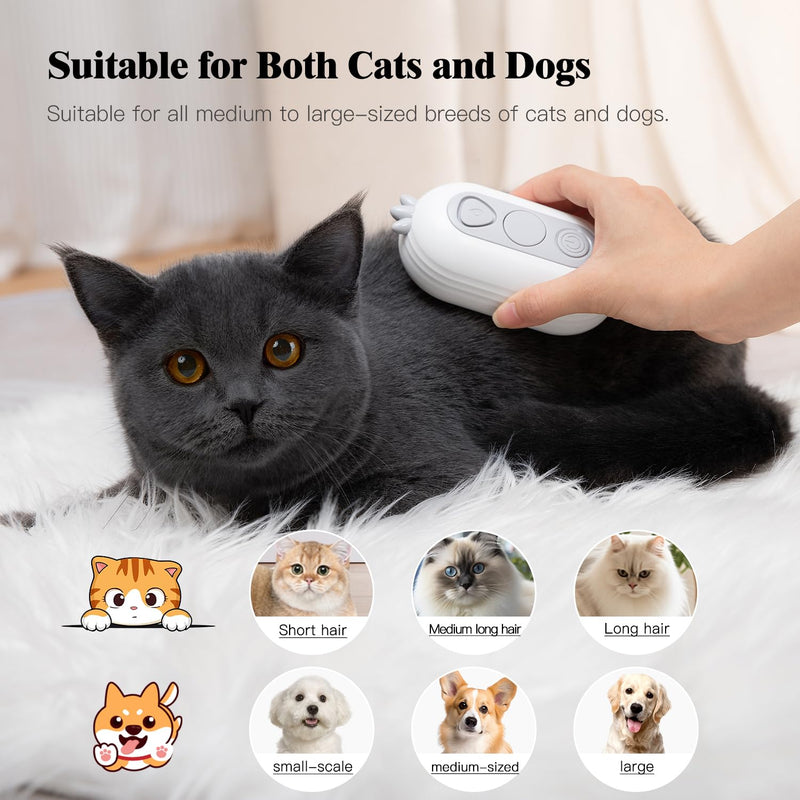 Cat Steam Brush for Shedding,Cat Brushes for Indoor Cats-3-in-1 Self-Cleaning Grooming Tool for Long & Short Haired Cats, Removes Loose Hair & Reduces Shedding,with One-click Cleaning Button (White) White - PawsPlanet Australia