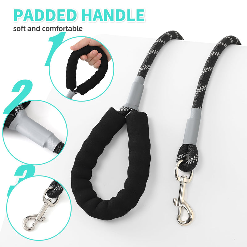 Mile High Life Reflective Dog Leash, with Comfortable Padded Handle, Black Nylon Rope Leash with Steel Tips, Heavy Duty 4 Feet Pet Leashes (Black,72 Inches) 6 Feet Reflective Nylon Rope - Black - PawsPlanet Australia
