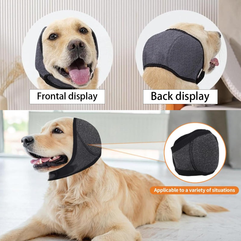 GWAWG Dog Ears Cover with 50 Pcs Pet Cleaner Cotton Buds Comfort Dog Ear Muffs Noise Protection Adjustable Pet Ears Wrap Quiet Waterproof Snood Covers for Bath Grooming Thunder Fireworks (S) S