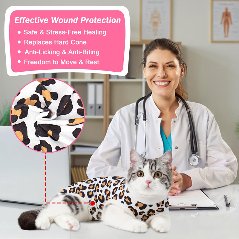 Coppthinktu Cat Recovery Suit Female Cats Onesie for Cats, Breathable Cat Surgery Suit for Surgical Abdominal Wounds Skin Diseases, Cute Kitten Spay Recovery Suit E-Collar Alternative Anti Licking Leopard Medium