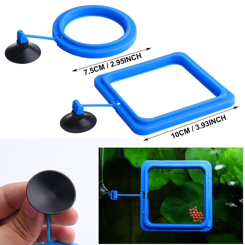 Fish Feeding Ring, 2 Pieces Fish Feeder Aquarium Fish Turtle Tank Accessories Food Feeder Circle for Guppy, Bettas, Goldfish, Turtle (Blue) Blue