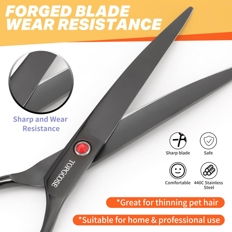 TOPGOOSE 7.5" Dog Grooming Scissor - Professional Down-curved Shear with Ergonomic Handle Japanese Stainless Steel Hair Scissor for Dogs, Cats and Other Pets, Sharp (Curved,Black) Black Curved Shear - PawsPlanet Australia