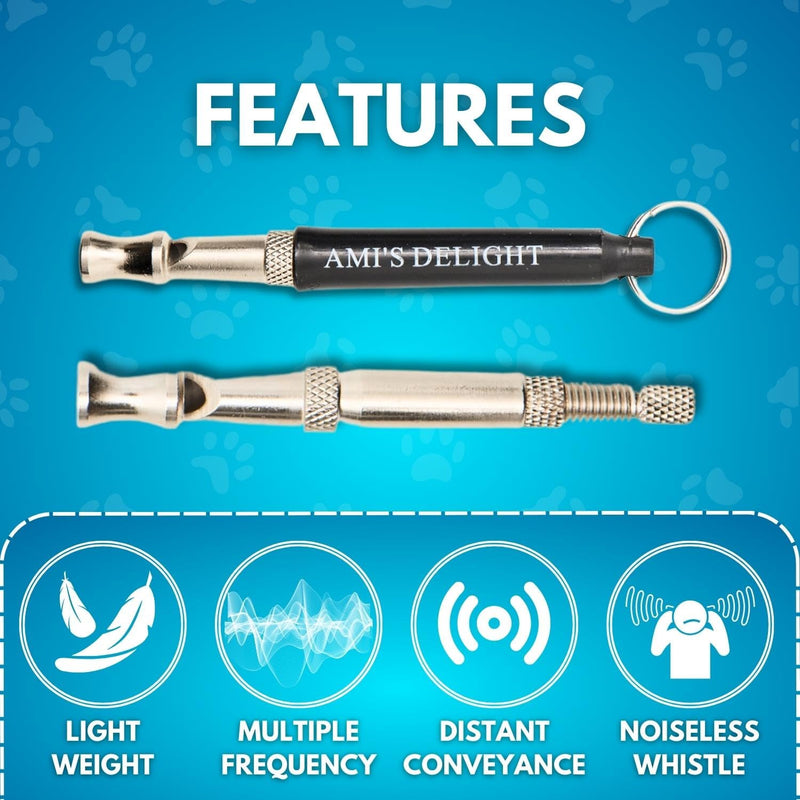 Ami's Delight Dog Whistle Set of 5 | 2PCS Premium Quality Adjustable Dog Whistles with 2 Black Lanyards and a Dog Clicker | Ultrasonic Dog Whistle to Stop Barking Neighbors Dog - PawsPlanet Australia