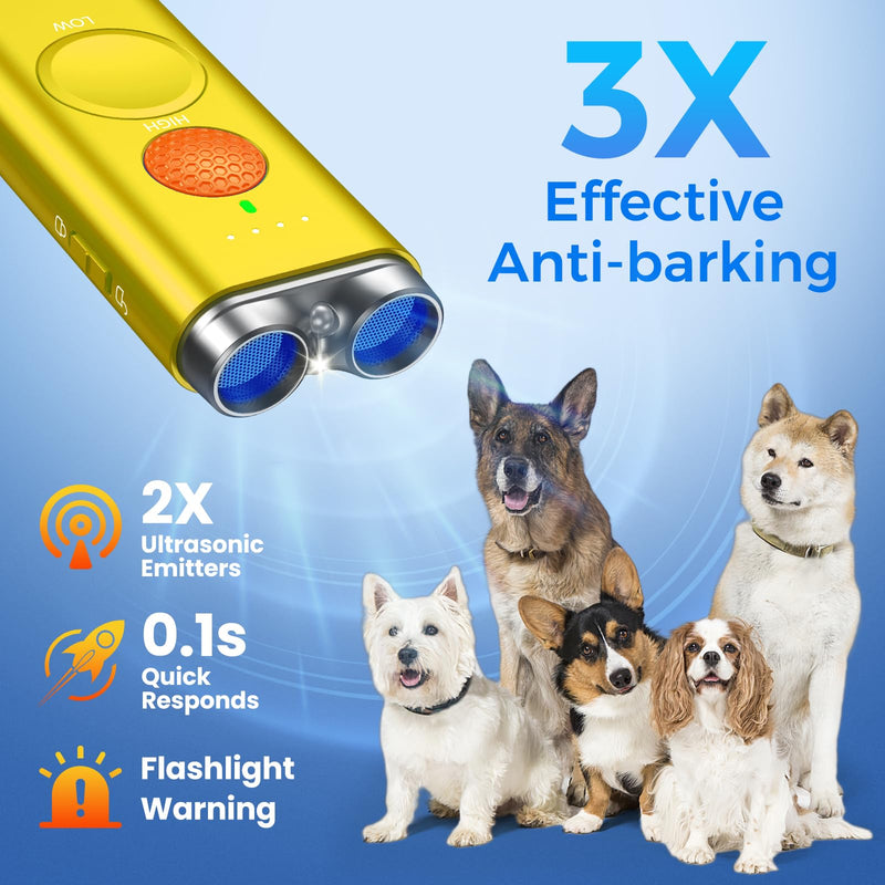 Dog Bark Deterrent Device, Anti Barking Device for Dogs Indoor Outdoor, Barks No More Dog Training Device Handheld Ultrasonic 50 Ft Range Rechargeable with Flashlight for Small Medium Large Dogs