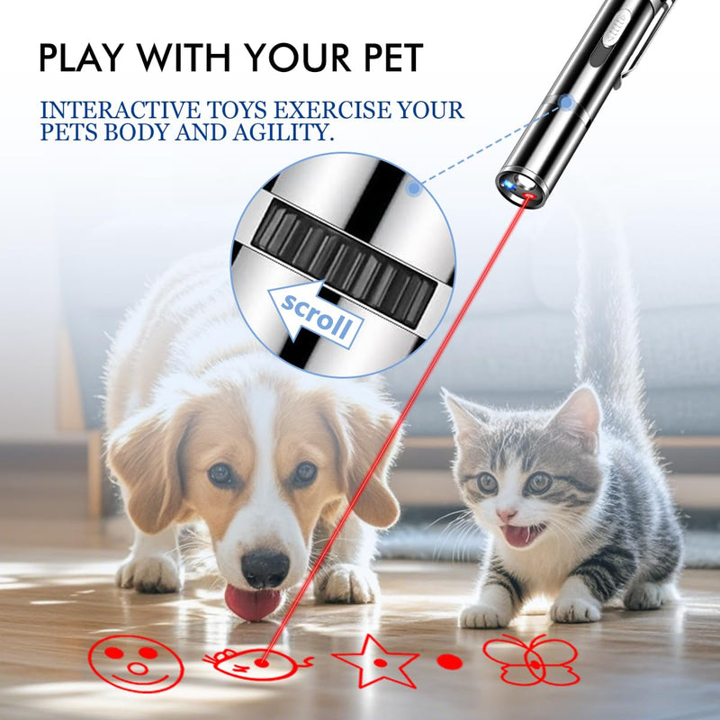 Laser Pointer Cat Toys, Cat Laser Pointer Toy with Three Light Modes, Five Adjustable Patterns,USB Portable Charging, Interactive cat Toy Multifunctional and Portable - PawsPlanet Australia