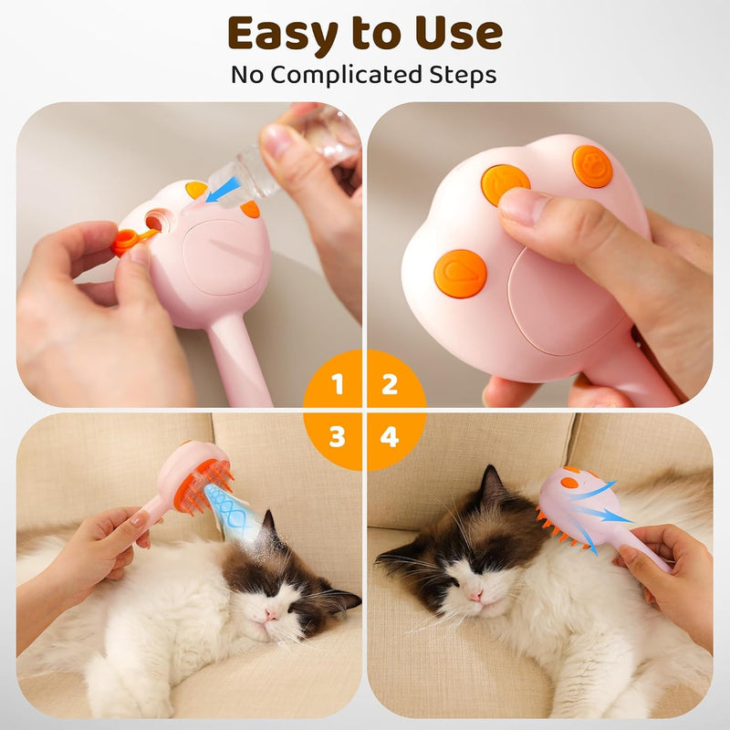 Steam Cat Brush, 6-in-1 Dog Brush Spritz Defur Comb with Pet Waterless Shampoo, Steamy Skin Friendly Deshedding Grooming Tool, Suitable for Shedding & Haired Pets, Pet Supplies Accessories, Pink Pink, Shampoo - PawsPlanet Australia