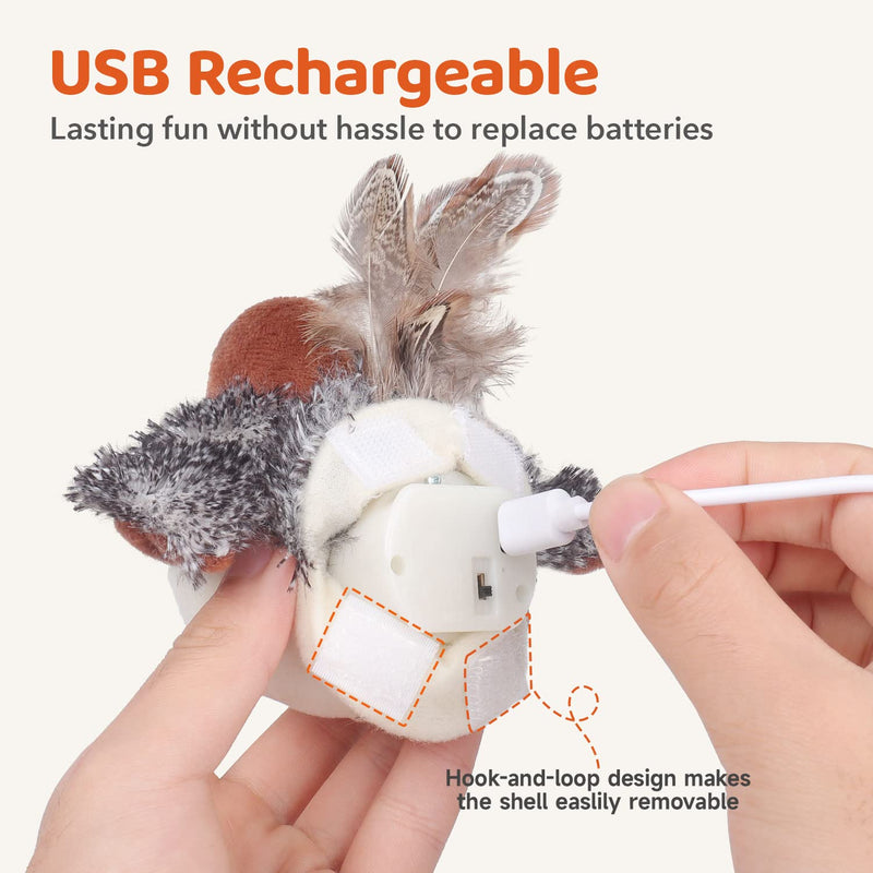 Potaroma Cat Toys Rechargeable Flapping Bird Sparrow, Lifelike Chirp Tweet, Touch Activated Kitten Toy Interactive Cat Exercise Toys for All Breeds Cat Kicker Catnip Toys 4.0 Inches - PawsPlanet Australia