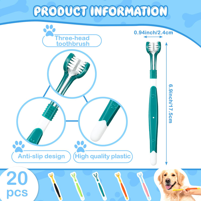 Vesici 20 Pcs 7 Inch Dog Toothbrush 3 Sided Dog Tooth Brush Cat Toothbrush Pet Teeth Cleaning Brush Dental Care Suitable for Most Pets Puppy Kitten Different Teeth and Mouth Shapes Cleaning - PawsPlanet Australia