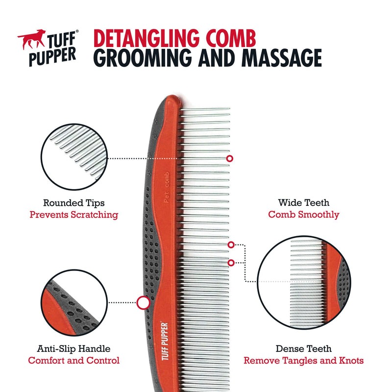 Tuff Pupper Dog Grooming Comb Set | Easily & Safely Remove Matted Knotted Hair | Ergonomic Pet Detangling Combs | No-Slip Safety Handle | Rounded Tips Prevent Scratching | For Poodles & Curly Hair Detangling Combs Set - PawsPlanet Australia