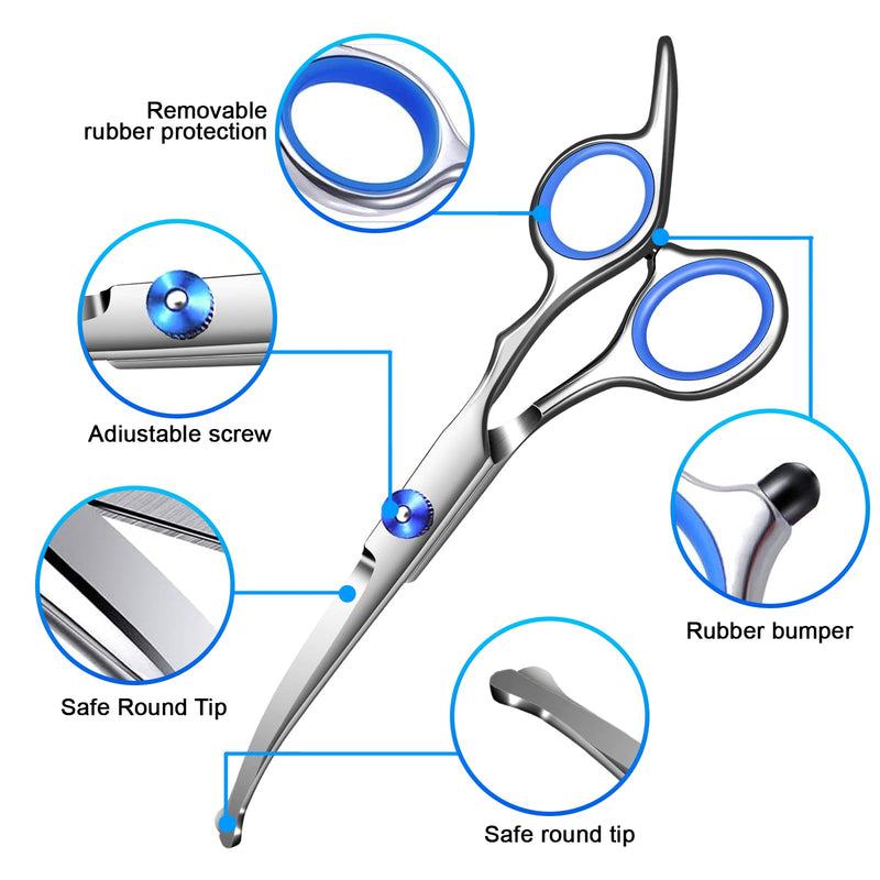 Dog Grooming Kit 9pcs Professional Scissors Set with Comb for Dogs Cats Dog Brush for Shedding Nail Clipper with Nail File Brushes for Grooming Safety Round Tip Shears Kit Blue Small Large Pet - PawsPlanet Australia