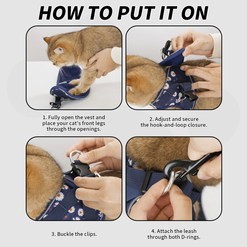 Soft Mesh Cat Harness and Leash Set for Walking,Escape Proof No Choke Step in Kitten Vest Harness,Reflective Ajustable Puppy Vest for Traveling Blue M (Chest:15"-17")