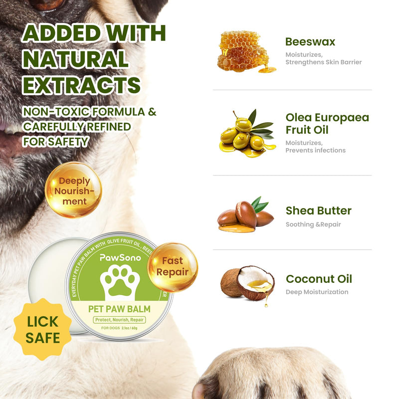 Dog Paw Balm for Dogs & Cats, All Natural Ingredients Lick-Safe Paw Pad Balm, Paw Butter, Moisturizer & Soother for Dry Cracked Paws & Noses | Dog Paw Protection from Snow, 1 Pack | 2.1 oz - PawsPlanet Australia