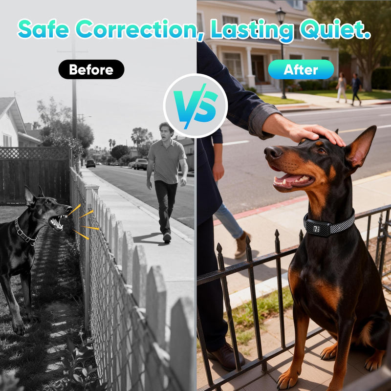 Dog Bark Collar for Large Medium Small Dogs, Effective No-Bark Collar, Smart Barking Collar, Rechargeable Bark Collar with 7 Sensitivity, 3 Modes, IP67 Waterproof, Black, 2 Pack - PawsPlanet Australia