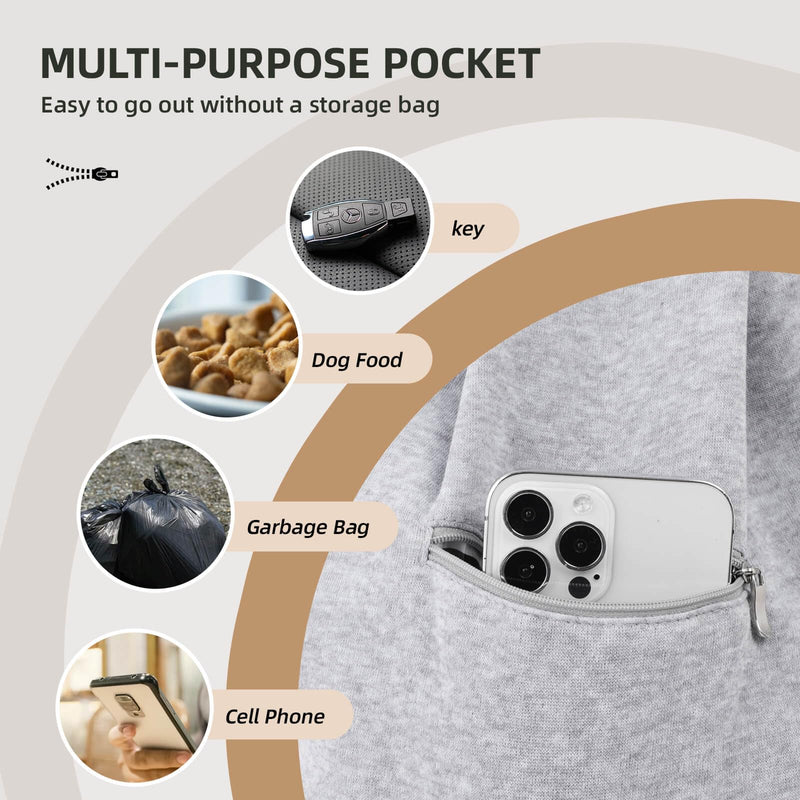 Adjustable Dog Carrier Sling - Hand-Free Dog Carriers for Small Dogs and Cats, Puppy Sling Carrier with Zipper Purse Pocket, Travel Safety Harness, Puppy Essentials (Gray) Gray - PawsPlanet Australia