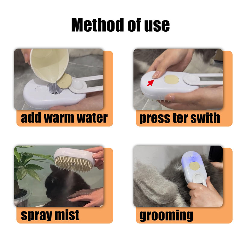 Steam Brush for Cats Dog Steam Brush,3 in 1 Pet Grooming Comb for Shedding,1PCS White - PawsPlanet Australia