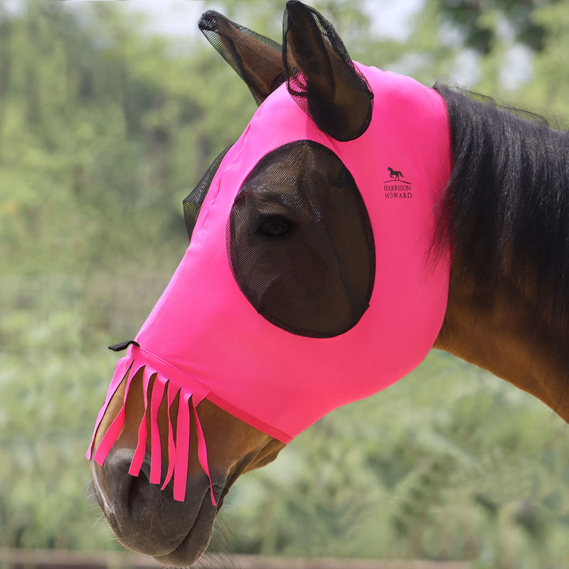 Harrison Howard Superior Comfort Breathable Fly Masks Soft on Skin with Tassels Natural Nose Swatter Full Size (Large) Tassel Fringe-Rose Pink - PawsPlanet Australia