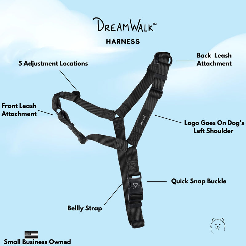 ShawnCo Dream Walk No-Pull Dog Harness- Adjustable, Comfortable, Easy to Use Pet Halter to Help Stop Pulling for Small, Medium and Large Dogs (Midnight, S) Midnight - PawsPlanet Australia