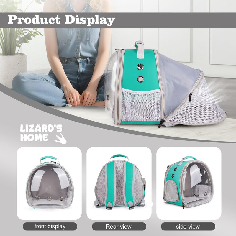 Expandable Bearded Dragon Backpack Carrier with Clear Bubble Window Large Space Travel Cage for Hedgehog Rat Parrot,Rabbit,Sugar Glider,Airline Approved (Green, Back Extention) Green - PawsPlanet Australia