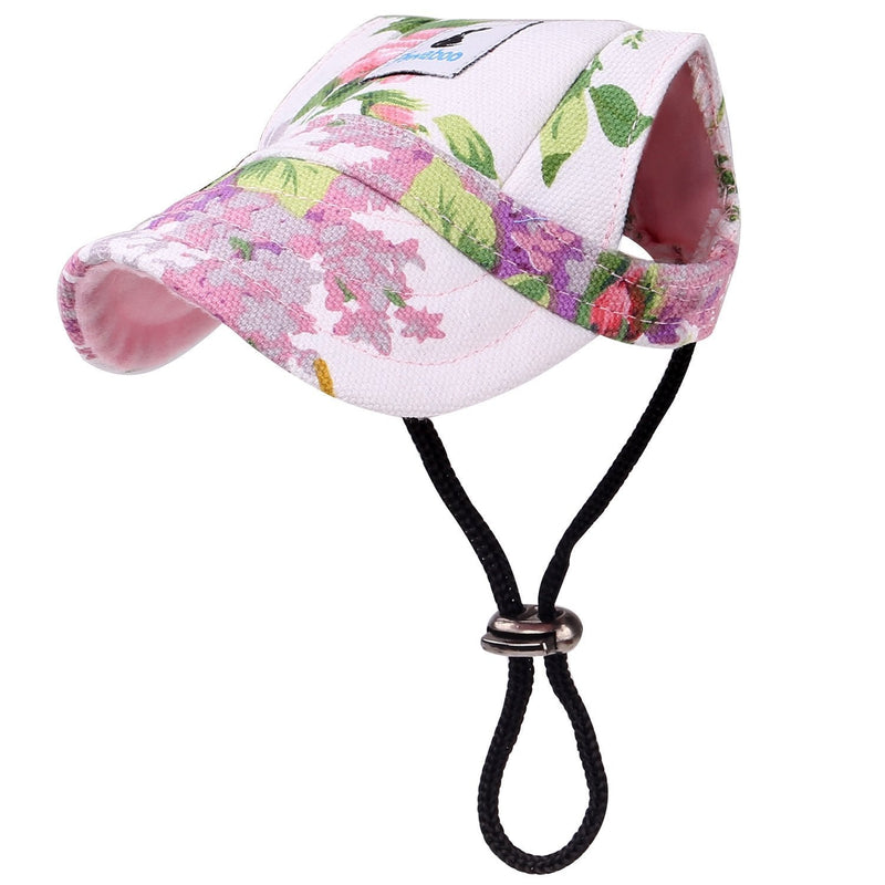 Pawaboo Dog Baseball Cap, Adjustable Dog Outdoor Sport Sun Protection Baseball Hat Cap Visor Sunbonnet Outfit with Ear Holes for Puppy Small Dogs, Small, Floral Purple S (suit for small dog)