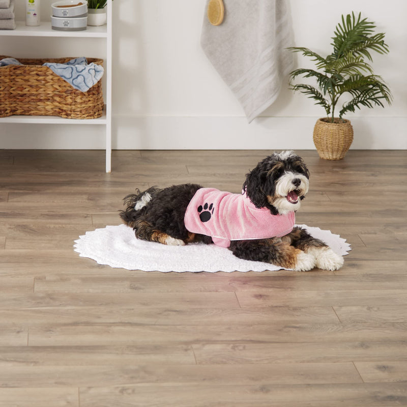 Bone Dry Pet Robe Collection, Embroidered Absorbent Microfiber Bath Robe with Adjustable Closure, for Dogs & Cats, Small, Pink - PawsPlanet Australia