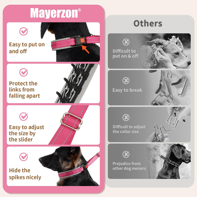 Mayerzon Martingale Dog Collar for Pulling, Patented No Pull Training Walking Collar with Buckle for Medium Large Dogs Bulldog Pitbull German Shepherd, Reflective, Adjustable, Heavy-Duty(M, Hot Pink) Medium,2.5mm,14.5-18.5"Neck