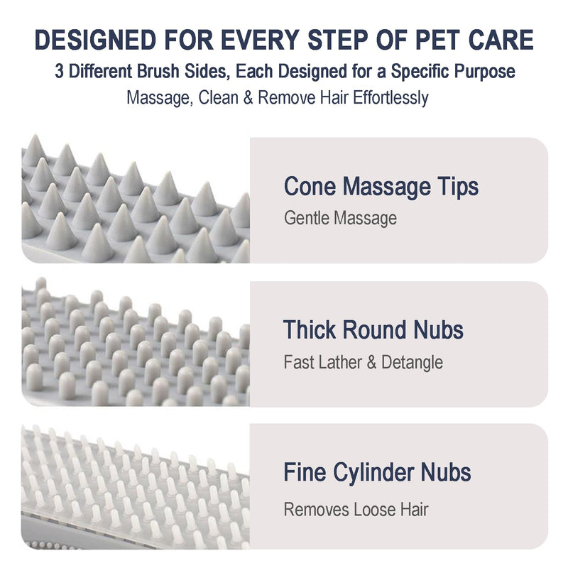 3-in-1 Triangular Dog Bath Brush for Dogs & Cats, Silicone Pet Grooming Brush with Deshedding Bristles, Massage Cones & Deep Cleaning Nubs, Green