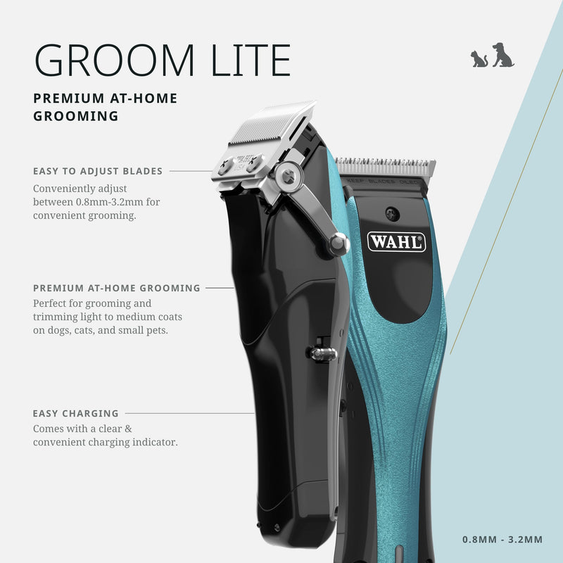 Wahl Pro Animal Groom Lite Pet Clipper - Cordless & USB Charging - Adjustable Blades - Professional Grooming Kit for Dogs, Cats & Small Pets - Black/Metallic Blue - PawsPlanet Australia