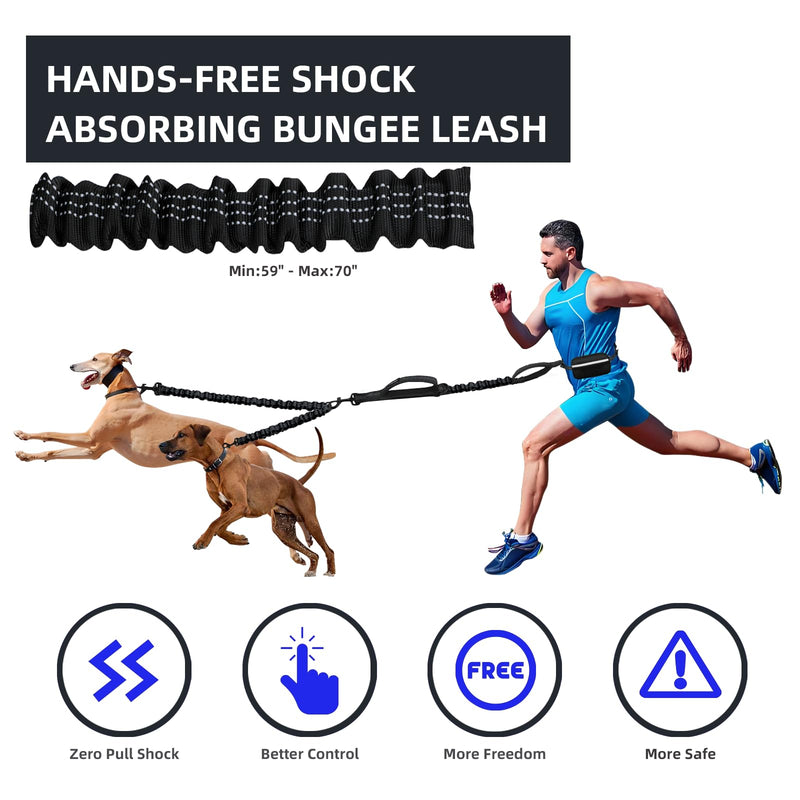 Hands Free Double Dog Leash with Pouch, Dual Leash for 2 Dogs with Reflective Padded Handles, Durable Bungee and Lumbar Waist Belt for Walking, Jogging and Running (Medium/Large, 25-120 lbs) Medium/Large - PawsPlanet Australia