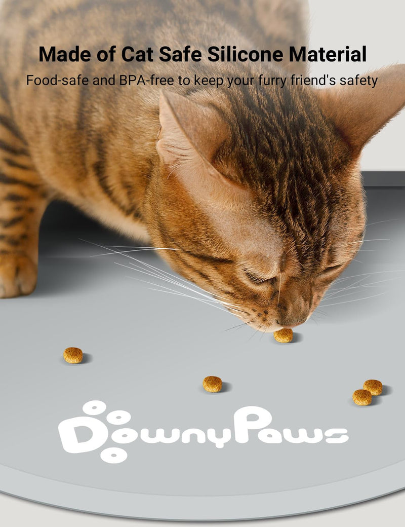 DownyPaws Silicone Cat Feeding Mat, Waterproof Pet Food Mat with Raised Edges, Cat Water Fountain Placemats, 14.6"×12.6", Light Gray - PawsPlanet Australia