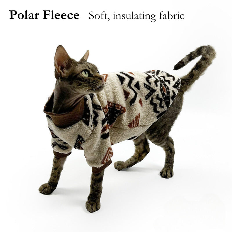 Cat Festive Sweater Pullover, Classic Soft Warm Christmas Clothes for Hairless Sphynx, Devon & All Indoor Kittens (Geometric,M) Geometric M - PawsPlanet Australia