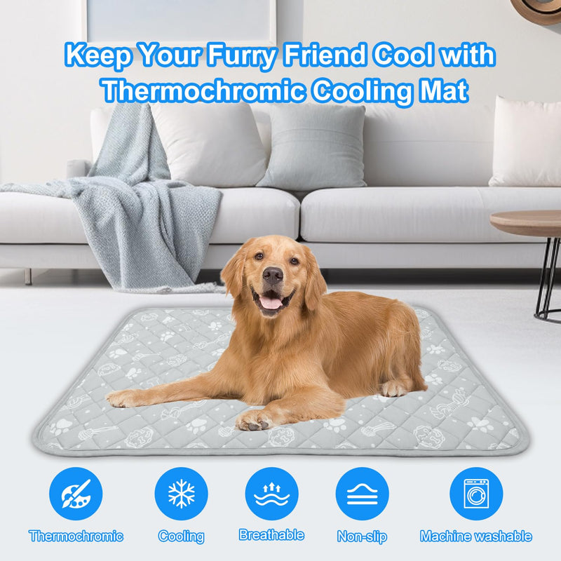 MH MYLUNE HOME Dog/Cat Cooling Mat, Arc-Chill Cooling Fiber & Endothermic Color Changing Pet Mat, 20'x30', Foldable & Washable, Non-Toxic Summer Pet Blanket, Light Gray Dog paws Medium: 20"x30" - PawsPlanet Australia
