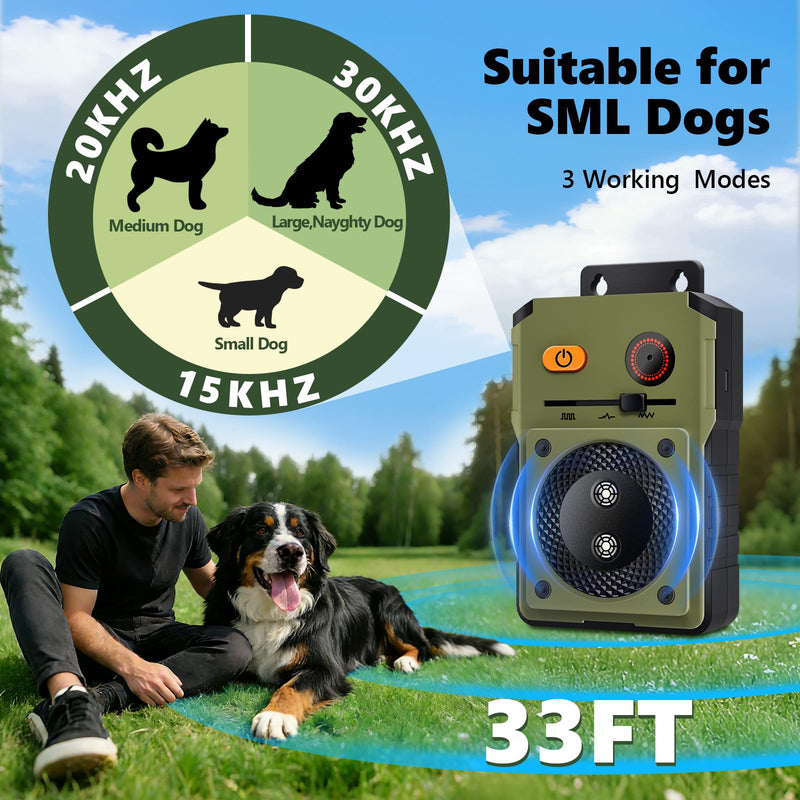 Anti Barking Device for Dogs, Rechargeable Ultrasonic Dog Control Devices, Auto Bark Deterrent Devices with 3 Modes,33FT Silencer Sonic Barking Deterrent Indoor/Outdoor Safe for Dog & People Green