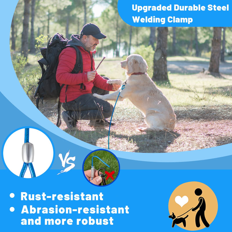 Dog Tie Out Cable 10/15/20/25/30FT Dog Runner for Yard Steel Wire Dog Cable with Durable Superior Clips Purple Dog Chains for Outside Dog Lead for Large Dogs Up to 165 lbs 10FT Blue - PawsPlanet Australia