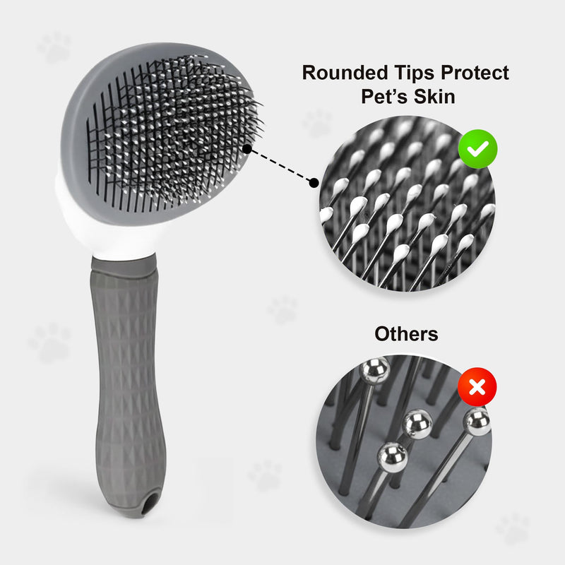Pet Grooming Brush Universal Self Cleaning Slicker Brush for Dogs and Cats, Gentle Deshedding Tool for Long or Short Hair, Easy Clean Dog Brushes for Grooming, Gray