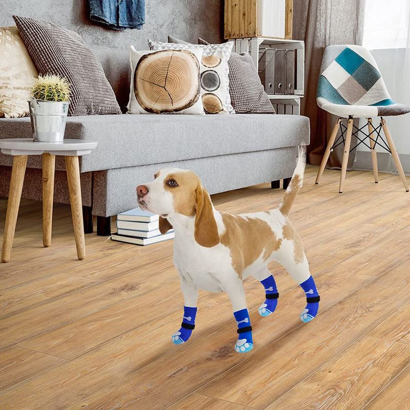 BINGPET Anti-Slip Dog Socks with Bone Embroidery Pattern - 2 Pairs Soft and Breathable Pet Puppy Paw Protector Medium Blue - PawsPlanet Australia