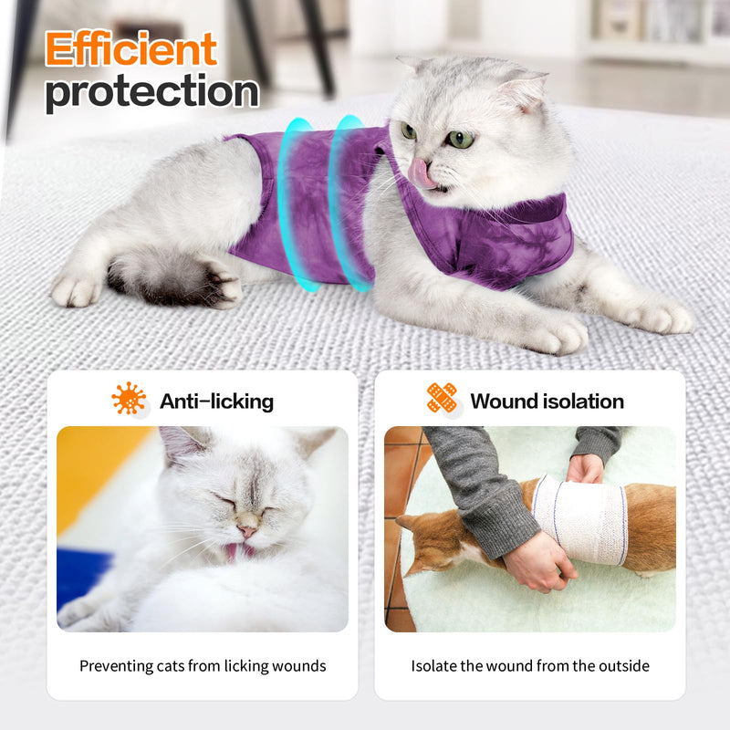 Cat Recovery Suit for Spay Cat Onesie for Cats After Surgery, Breathable Cat Surgery Recovery Suit Female Male Surgical Spay Suit, Kitten Recovery Suit E Collar Alternative Anti Licking Wounds, Large Purple