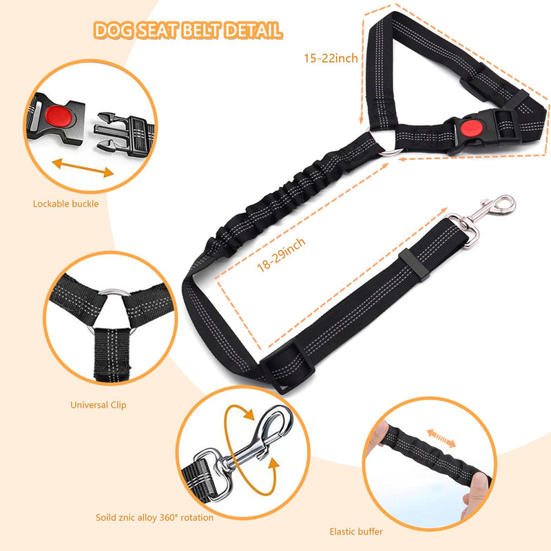 Adjustable Pet Safety Seat Belt for Dogs & Cats - Car Headrest Restraint with Nylon Fabric - Comfortable & Durable Dog & Cat Vehicle Seatbelts & Harness(Black) black - PawsPlanet Australia