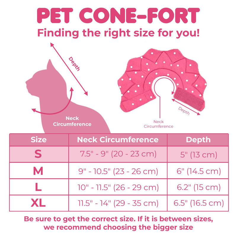 SunGrow Cat Cone Collar Soft Washable, Cat Recovery E Collar Sleep Cone After Surgery to Stop Licking, Pet Cone of Shame Alternatives, Scratch & Bite Proof Grooming Soft Cone for Easy Nail Cutting Pink Polka (S, 7.5-9" Neck) - PawsPlanet Australia