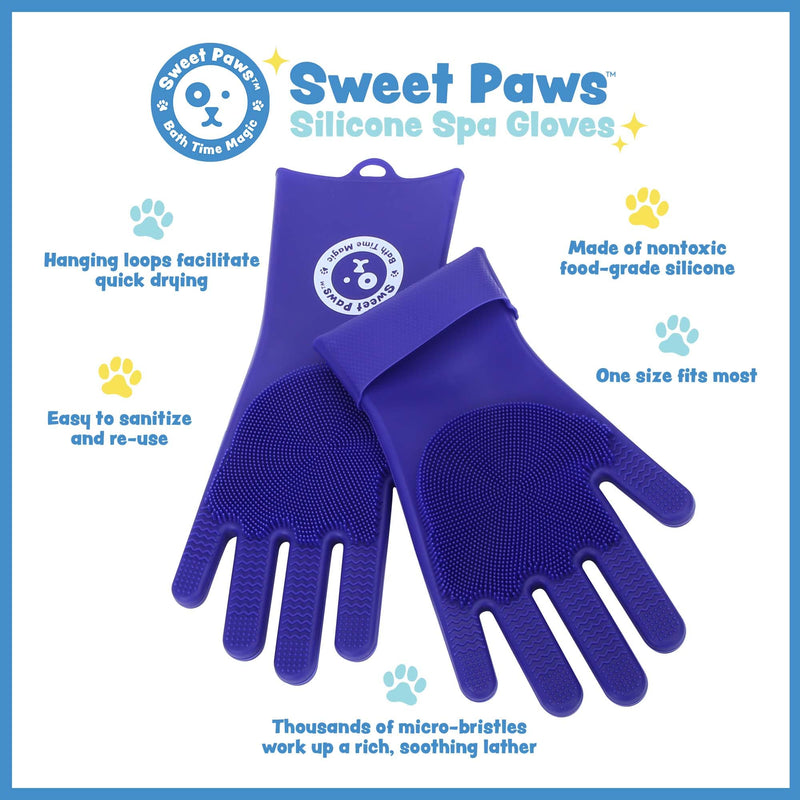 Sweet Paws Silicone Spa Dog & Cat Bathing & Grooming Gloves, 2 Count, Reversible, Nontoxic, & Easy to Clean, Thousands of Massaging Micro-bristles to Pamper your Pet - Newport Navy - PawsPlanet Australia