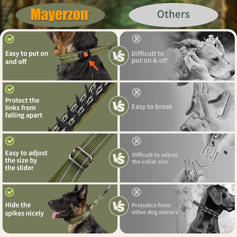 Mayerzon Martingale No Pull Collar for Medium Large Dogs German Shepherd Doberman Pitbull, Patented Anti Pull Correction Dog Collar for Walking Training, Reflective, Adjustable, Hidden(L, Army Green) Large,2.5mm,18.5-23.5"Neck