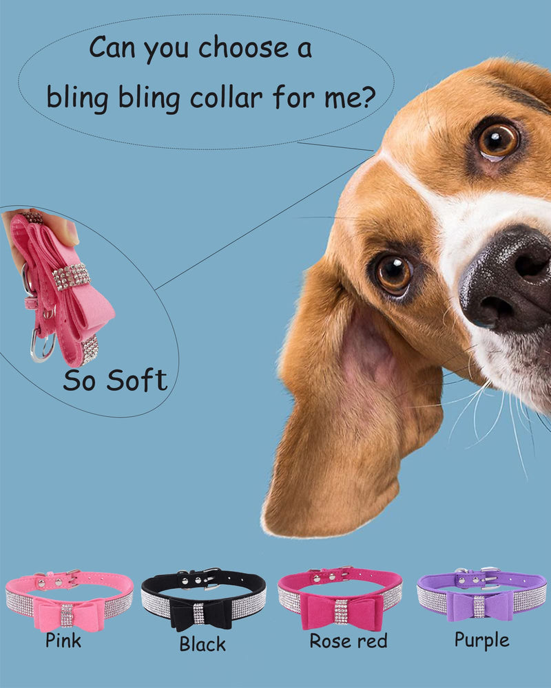 Bling Dog Collar for Small Medium Large Dogs, Crown Rhinestone Dog Collars for Girl and boy Dog, Diamond Puppy Collars, Adjustable Leather Suede SOFE Cat Collar (M(13"-15.4"/33CM-39CM), Purple3) M (13"-15.4" / 33-39 cm)