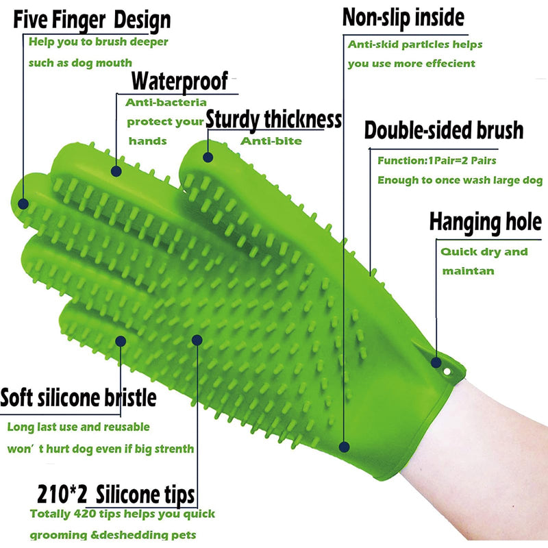 YOFANG Cat Gloves Bite Proof Pet Grooming Gloves for Dogs and Cats/Pet Cat Feeding Gloves, 4-in-1 Washing Dog Gloves and Hair Removal Gloves,Gentle Double-Side Brush Gloves,Green Large Green - PawsPlanet Australia