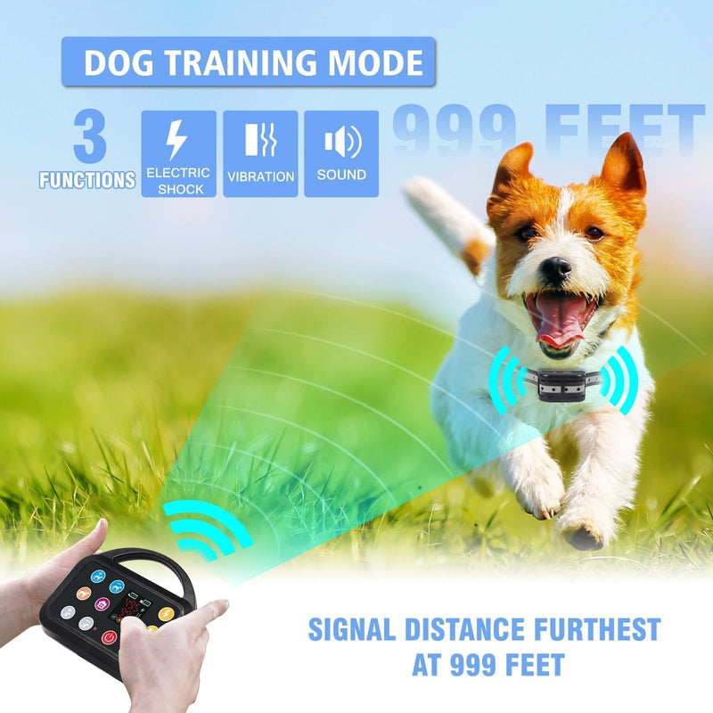 Plkm Dog Wireless Fence Indoor Outdoor Electric Fence Dog Training Collar Pet Intelligent 3 in 1 System, AI Technology Out-of-Range Reminder, Adjustable Range Shock Strength, Rechargeable Waterproof Black
