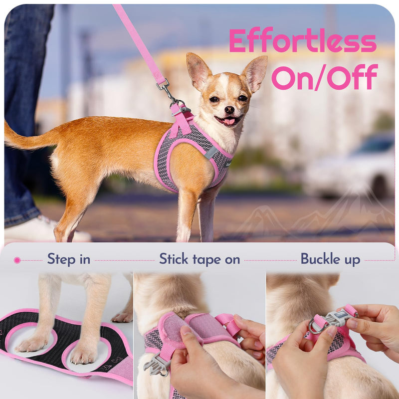 Eagloo Small Dog Harness and Leash Set, Step in Puppy Vest with Breathable Soft Mesh, Walking Reflective Pet Harness for Small Dogs, Pink, S S(Chest:15.1"-16.5") - PawsPlanet Australia