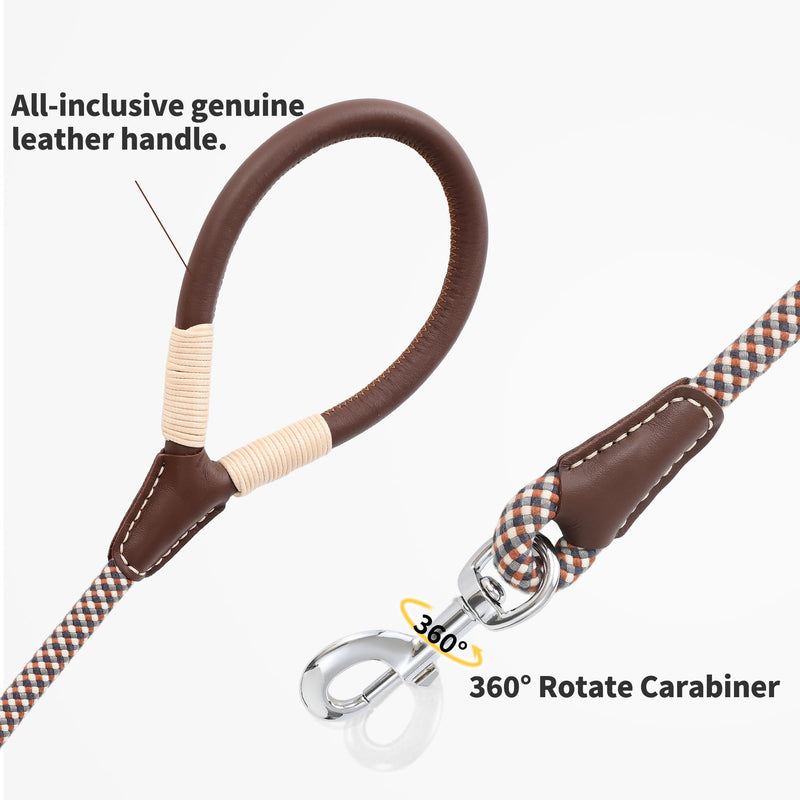 Mile High Life Genuine Leather Wrapped Handle Dog Leash, w Heavy Duty Clasp Rope Leash for Small Medium Large Dogs (Brown, 4FT) 48 Inch-1/2" Leather Handle-Brown - PawsPlanet Australia