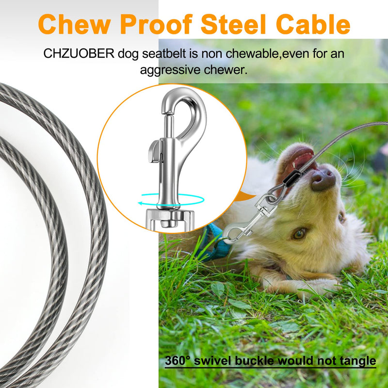 CHZUOBER Chew Proof Dog Car Seat Belt, 2 in 1 Steel Cable Dog Car Accessories Headrest Restraint Dog Car Seatbelt for Medium Large Dogs Chewer Heavy Duty Dog Seatbelts for Cars Swivel Attach Black 1 Pack - PawsPlanet Australia