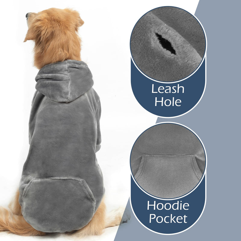 EXPAWLORER Flannel Basic Dog Hoodie - Warm Soft Dog Sweater with Leash Hole and Pocket, Dog Cold Weather Clothes, Dog Winter Coat, Fall Sweatshirt for Large Dogs Boys Girls, Grey XL X-Large